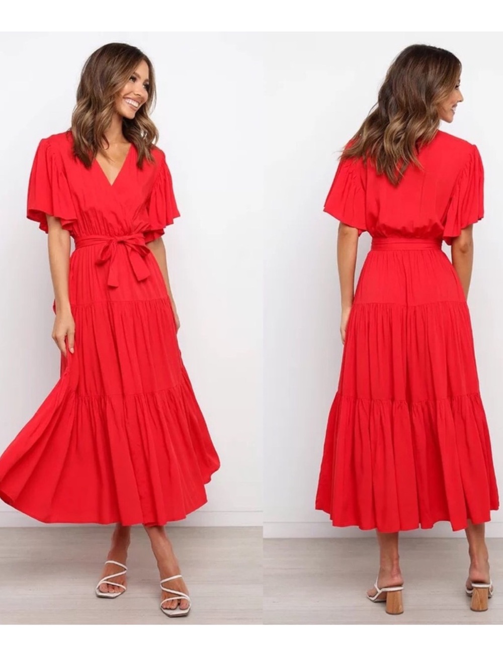 Petal & Pup Red V-Nevk Maxi Dress Size Large